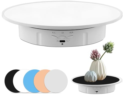 Elektrischer Drehteller Elektrisch Drehscheibe 20cm mit 5 Hintergründen, Stufenlose Geschwindigkeit & 360° Winkel für Produktfotografie, Live-Video und Produktvisualisierung im Studio