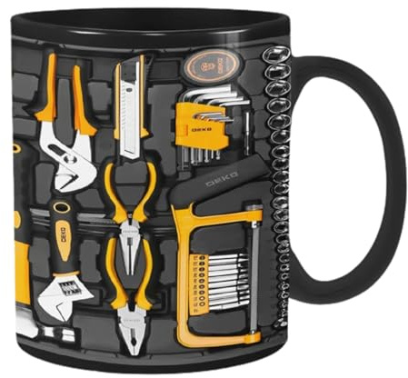 Vesidoloy Mechanic Toolbox Mug - Black Ceramic Mechanic Coffee Mug, Large Toolbox Coffee Cup, for Soup, Beer, Whiskey, Wine, Water, Juice