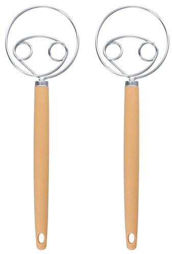 2 Piezas Batidor de Masa Danés, Varillas Cocina de Acero Inoxidable, Batidora Manual con Mango, Accesorios de Cocina para Pan, Masa, Galletas y Pizza
