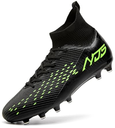 Mokayu Chaussures de Football Homme Haute Bande Spike Crampons Profession Chaussures de Foot Adultes Athlétisme Entrainement Chaussures de Sport Noir EU 42