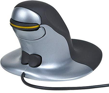 Posturite Penguin Wired Ambidextrous Ergonomic Mouse - Vertical High Precision Computer and Laptop Accessory - Compatible with Windows and Apple Mac - Medium Black/Silver