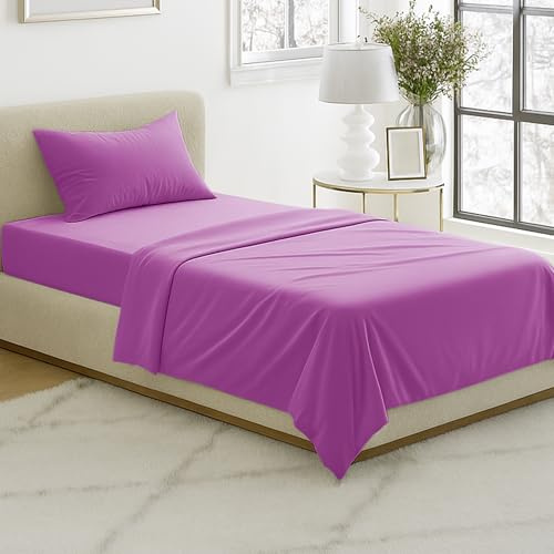 Lavish Home 3-Piece Brushed Microfiber Twin Sheet Set - Bedding with Wrinkle and Stain-Resistant Fitted and Flat Sheets Plus Pillowcase (Purple)