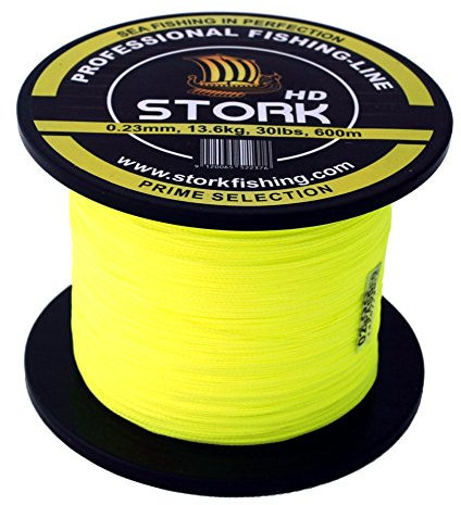 Stork HD, 4-Fach geflochtene Angelschnur 600m (Fluo Gelb, 40 lbs / 18.1 kg / 0.29 mm)