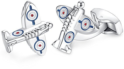 HONEY BEAR Herren Manschettenknöpfe Flugzeug Spitfire Form Cufflinks Edelstahl 1 Paar (Silber 1)