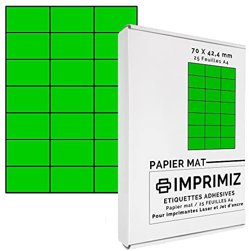 525 Selbstklebende Etiketten neon grün von 70 x 42 mm - 21 Etiketten/Blatt - 25 Blatt A4 / Papier matt - Farbe - Für Inkjet/Laser/Kopier Drucker - Etiketten farbig