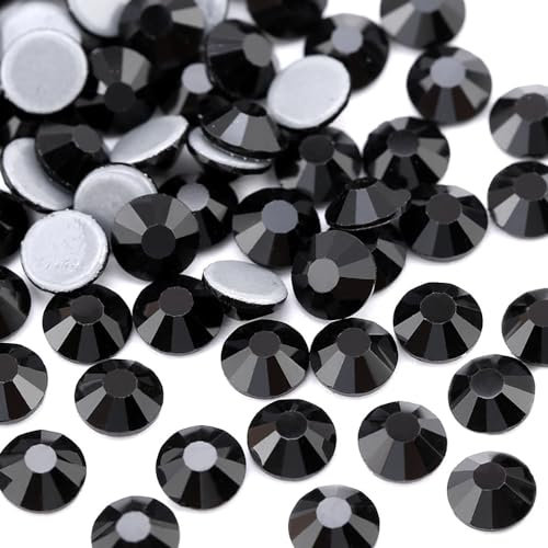 Jollin, Strass termoadesivi con retro piatto, in vetro, adatti come diamanti e gemme (16 SS, 576 pezzi, nero corvino)