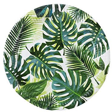 8 Grün tropische Pappteller mit Palmenmotiv von Buntes Papiergeschirr für den Kindergeburtstag, oder zum Picknick-machen r für Mädchen und Jungs, für eine Dschungel-, Hawaii-, Dinosaurier-, oder