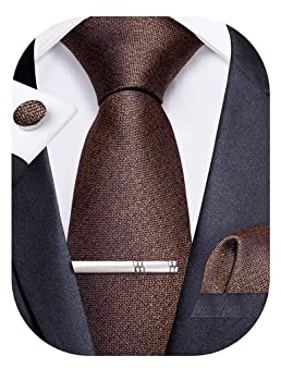 DiBanGu Men's Solid Tie Silk Necktie and Pocket Square Wedding Tie Cufflinks Set Formal