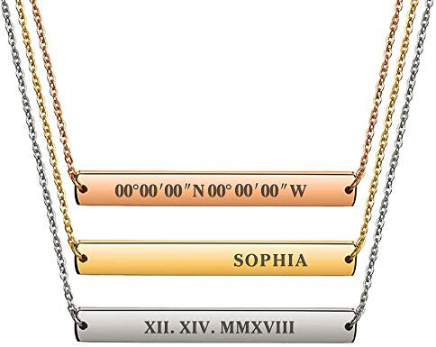howson london Personalised Bar Necklace Name Engraved Necklace in Silver, Rose, Gold Plated Custom Any Text Free Engraved UK Stock Gifts for Christmas(Silver)