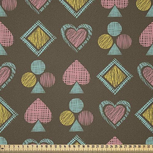 ABAKUHAUS Poker Stoff als Meterware, Grunge-Spielkarten-Ikonen, Microfaser Stoff für Dekoratives Basteln, 1M (230x100cm), Mehrfarbig