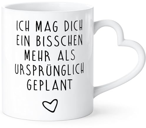 SpecialMe® Tasse mit Herz-Henkel ich mag dich ein bisschen mehr als geplant Geschenkidee Valentinstag Freund/Freundin/Partner Weiss Herz-Tasse