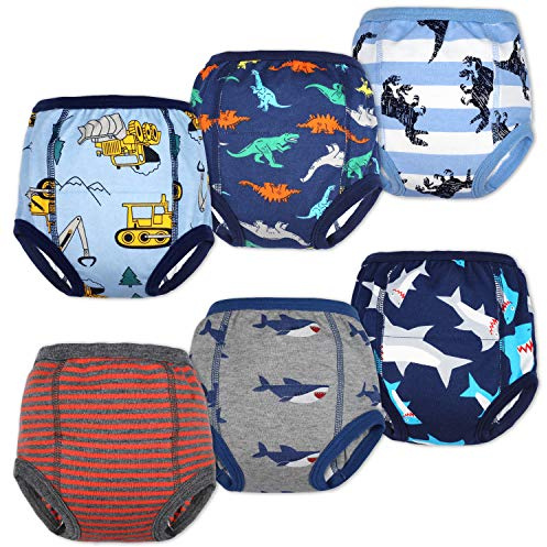 FLYISH DIRECT Potty Training Pants, Cotton, Reusable Potty Underwear | Small Accident Protection, Daytime Potty Training, 6 Packs, 2 Years, Blue Shark