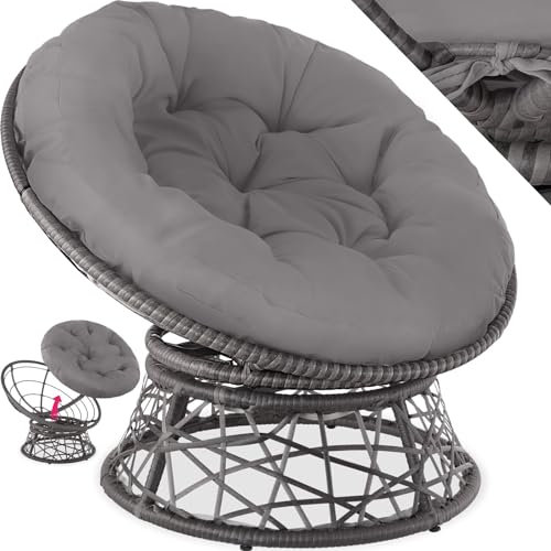 TecTake® Fauteuil Papasan en Rotin Chaise Relax Ronde Résine Tressée 1 Place Pivotant à 360°, Coussin Épais Grand Confort Inclus, Mobilier de Jardin pour Amenagement Balcon Terrasse Salon de Jardin