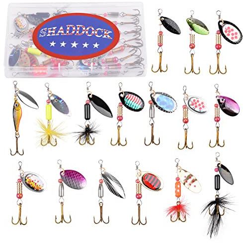 SHADDOCK Fishing Lures Kit Spoon Spinnerbaits Swimbait Crankbaits Minnow Variety Kit Rooster Tail Trout Spinner Salmon Spoons Walleye Assorted Metal Hard Lures Spinners Bait (16pcs Spinner Kits)
