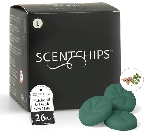 Scentchips® Patchouli & Oudh Large Wax Melts – 26 Stück Geurblokjes – Hausparfum Waxmelts für Duftlampe & Wachsbrenner – Orientalischer Patchouli-Duft für Zuhaus