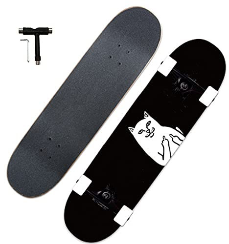 VOMI Skateboard Double Kick Trick Complete Board 80x20cm, ABEC-7 Kugellager, 7 lagiges Ahornbrett, Mit T-Tool, für Beginners Anfänger Beginners Adults Kids, Belastbarkeit 150 kg