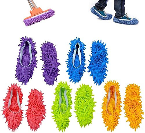 Mop Schuhe*10pcs, Hausschuhe Wischmop, XiXiRan Staub Hausschuhe, Reinigungs Schuhe, Putzhausschuhe, Wischmopp Waschbar, Wiederverwendbar,für Hau Boden Haare, 5 Farben(10), L, Blau, Rosa, Lila