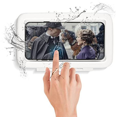 Mcbazel Wall Mount Phone Holder - WaterProof 360°Rotation, Anti Fog Shower Phone Case for Bathroom Kitchen - White