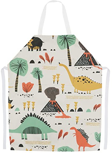 FenFang Kinderschürze Jungen Mädchen, Schürze für Kinder zum Bemalen Malen mit Taschen, Dinosaurier Kochschürze, Malschürze Kunstkittel Küchenschürze Werkschürze Kochen Backen Garten 3-10 Jahre