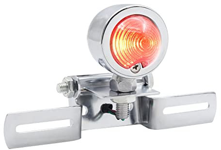 1PC Motorcycle Tail Light Red,12V Motorcycle Brake Stop Running Light Lamp with License Plate Holder Motorbike Rear Taillight Black Aluminum Alloy for Chopper Bobber Cafe Racer Bike(Silver)