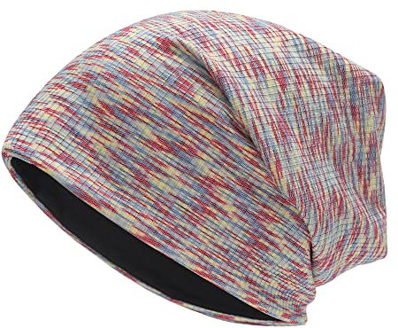 ZLYC Summer Long Slouch Beanie Leicht Weich Jersey Mütze für Damen und Herren(Gemustertes Rot)