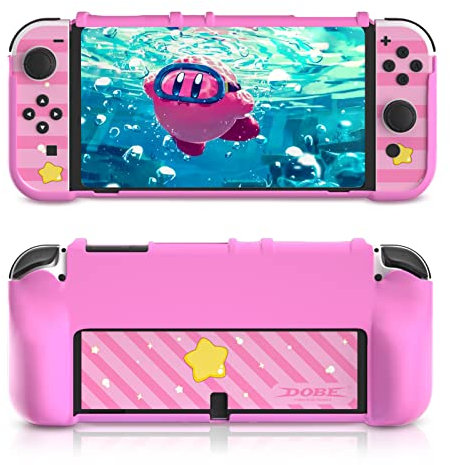 Pink Switch OLED Protective Case Bundle with Thumb Grips & Game Case, Dockable & Stylish Design for Girls - Nintendo Switch OLED Accessories