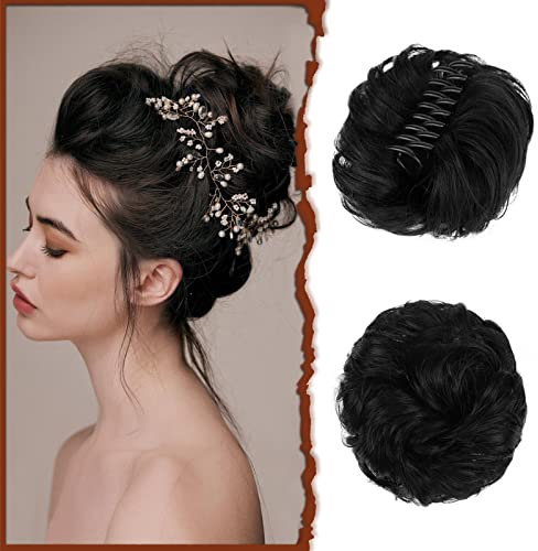 Sofeiyan Haarteil mit Klammer, Dutt Clip in Klaue Haarverlängerung Hochsteckfrisuren Wellenförmig Gelockt Haarklammer chignon Voluminös haarteil unordentlicher dutt extensions für Damen