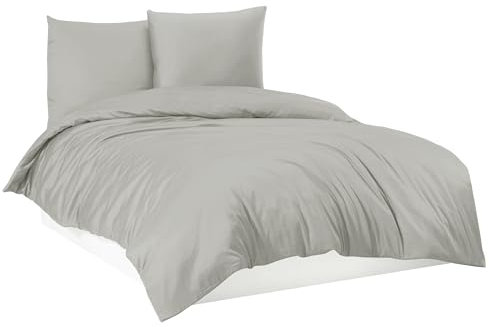 Bettwäsche Bettgarnitur Bettbezug 100% Baumwolle 135x200 155x220 200x200 200x220, Farbe:Hellgrau, Größe:200 x 220 cm