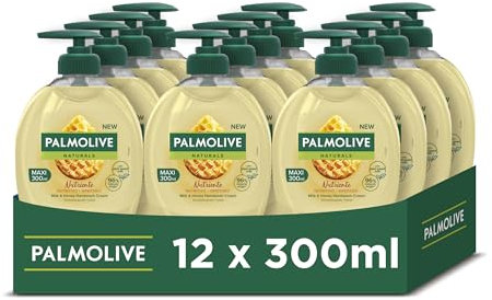 Palmolive Naturals Leche y Miel, Jabón de Manos Líquido, Cuida tu Piel con Delicadeza, Sin Jabón, Ingredientes Naturales, Fórmula Biodegradable, Testado Dermatológicamente, Pack 12 Uds x 300 ml