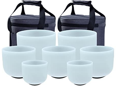 EIFINE Juego de 7 Cuencos de Cristal Esmerilado Blanco de 8 a 14 Pulgadas con Bolsa de Transporte, Cuenco for Cantar Yoga y meditación