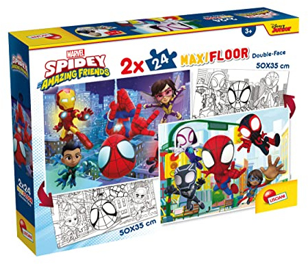 Lisciani – MARVEL – Spidey – 2x24-teiliges Puzzle – 2-in-1-Puzzle – doppelseitig – Rückseite zum Ausmalen – Lernspiel – ab 3 Jahren – fördert die Kreativität – 50 x 35 cm