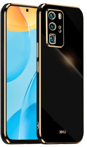 EASSGU Galvanisierter Rahmen Handyhülle für Huawei P40 Pro (6.58 Inches), Weiche TPU Silikon Schutzhülle - Schwarz