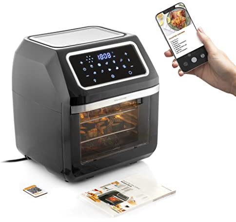 InnovaGoods® Freidora de aire sin Aceite 12L, 1800W con con 8 Accesorios,10 programas, pantalla táctil, temporizador, Horno Aire Caliente con ventana y luz interior +100 recetas en ES.