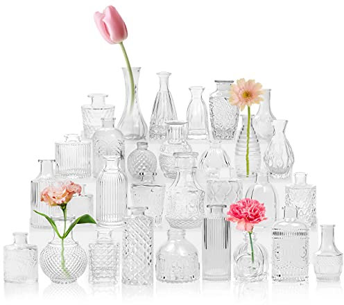 Lot de 30 Petits Centres de Table en Verre Mini Vases en Verre Vintage Différentes Tailles Modernes pour Décoration de Table à La Maison Mariage