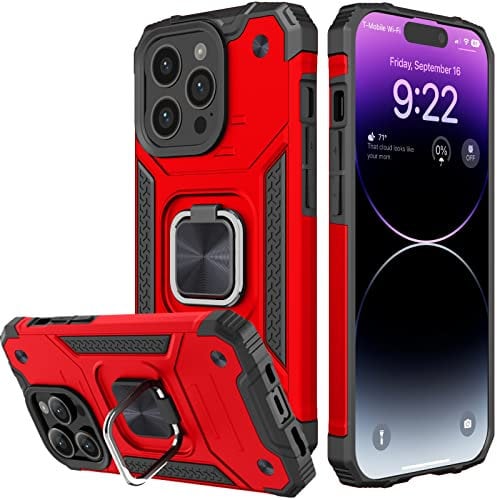 Honeyview ShockProof Case for iPhone 14 Pro with Ring Kickstand, Bumper Armour Phone Cover for Apple iPhone 14 Pro - Red
