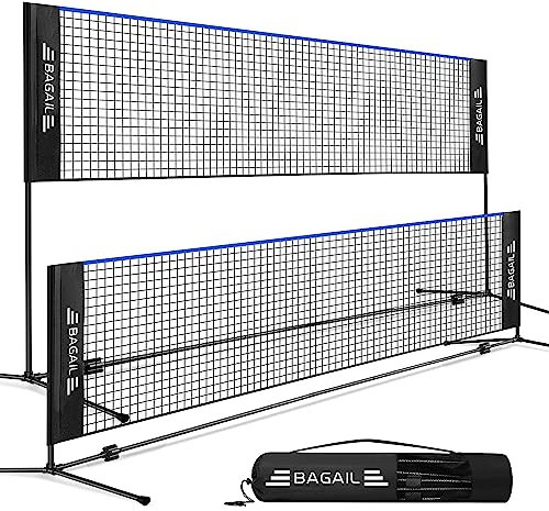 BAGAIL Badmintonnetz, faltbares Nylonnetz, höhenverstellbarer Ständer und Tragetasche, leicht auf- und abbaubar, Ideales Sportnetz für Tennis, Badminton oder Volleyball