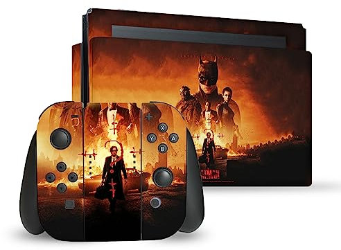 Head Case Designs Offizielle The Batman Gruppe Neo-Noir Und Poster Vinyl Haut Gaming Aufkleber Abziehbild Abdeckung kompatibel mit Nintendo Switch Console & Dock & Joy-Con Controller Bundle
