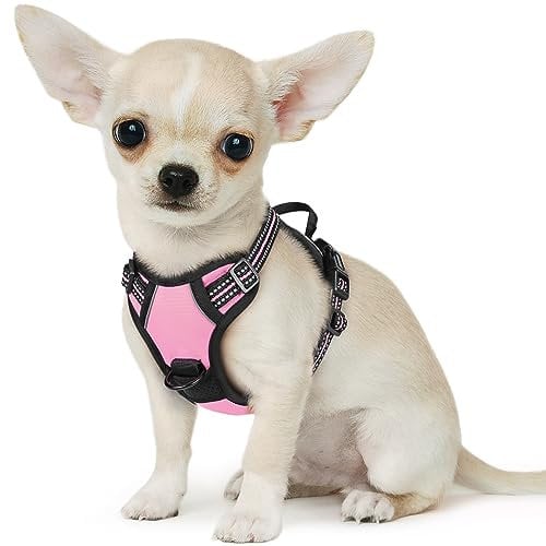 Eagloo Hundegeschirr Kleine Hunde, Anti Zug Hundegeschirr mit Reflexstreifen und Kontrolle, Verstellbar, Einstellbar und Langlebige Brustgeschirr Hund, Geeignet zum Gehen und Joggen, Rosa, XS