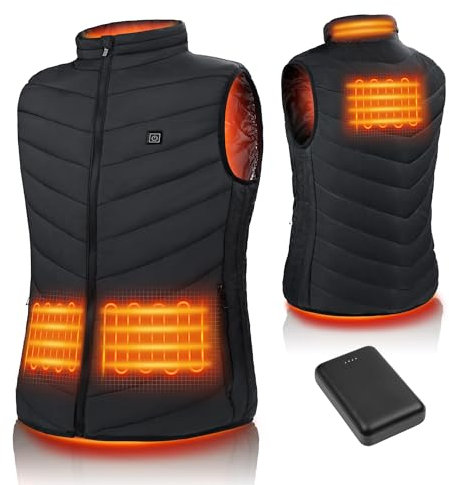DJROLL Beheizbare Weste Heizjacke für Damen/Herren, Wärmeweste mit 10.000 mAh Akku, USB Elektrisch Beheizte Weste mit 3 Temperaturstufen Heizweste für Outdoor Camping Reiten Wandern