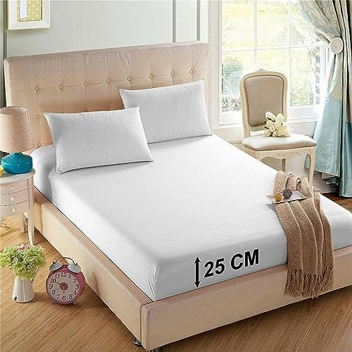 Easy Care Basic Standard Fitted Sheet, Breathable & Lightweight Plain Dyed,Easy Iron All Seasons Elasticated Corner Bedding (4ft Small Double 122cm x 190cm, White)
