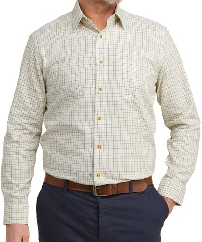 Double TWO Men's Tattersall Check Classic Shirts Outdoor Country Style Long Sleeve Shirt - Colour Green, Neck 15 Inches