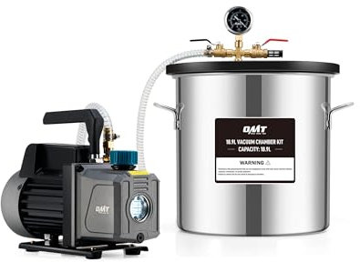 Orion Motor Tech 18.9L Camera a Vuoto con 3.5 cfm Pompa, 186W Pompa con Camera Vuoto Coperchio in Vetro, Camera di Degasaggio Sottovuoto per Stabilizzazione del Legno e Degasaggio di Resina Siliconica