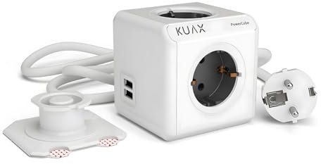 KUAX Cube Enchufe con USB - 6 en 1 Cubo Ladron Enchufes 3680W con 2 Puertos USB, Cable 1,5 m Cubo Multiple Pared, Cargador Compatible con Phone, Hogar Oficina