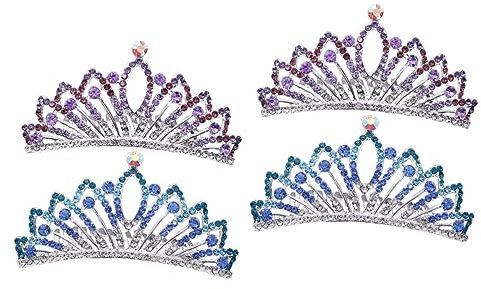 minkissy 4 Pcs With Hair Comb Shiny Bridal Tiara Hair Clips for Girls Girl Birthday Photo Shooting Tiara Girl Hair Jewelry Rhinestones Hair Comb Mini Tiara Girl Child Princess Crystal Comb