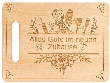 Einzugsgeschenke- Holz Schneidebrett, Einweihungsgeschenke für ein neues Haus, Geschenke für neue Hausbesitzer, Schneidebrett mit Gravur, Geschenk zum ersten Zuhause – Alles Gute im neuen Zuhause