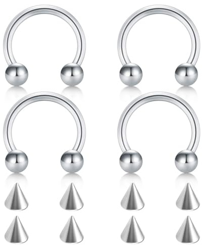 FECTAS 14G 16G 18G 20G Chirurgenstahl Nasenscheidewand Hufeisen Ohrring Tragus Knorpel Helix Daith Rook Conch Augenbraue Lippe Nabel Bauch Nippel Piercing Ring Ersatz Spikes 6-12mm
