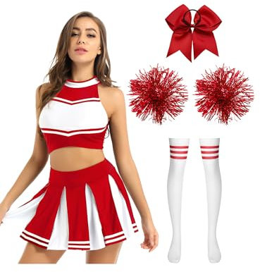 Doomiva Damen Cheerleaderin Kostüm Set Karneval Faschings Tanzkostüm Set Cheerleading Kostüm Cheerleaderuniform Halloween Tanzkleidungset Xe Rot A M
