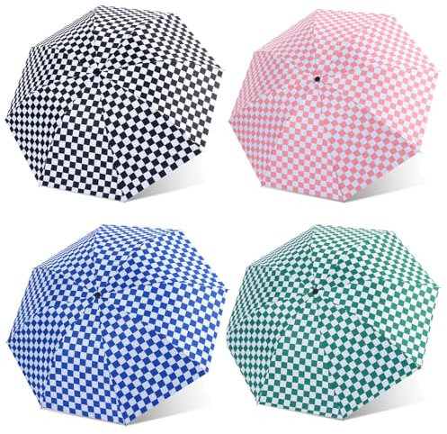 Aikelai Schachbrettmuster Regenschirm Automatik,Taschenschirm Automatik,Reise Regenschirm Damen,Regenschirm Sturmfest,Umbrella Windproof,Regenschirm Automatik Auf und Zu (grün)