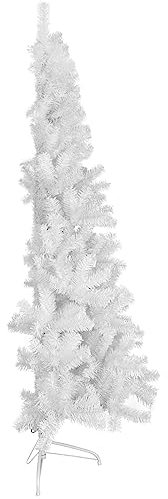 ZALAON Demi-sapin de Noël artificiel blanc de 1,8 m avec support fin - Décoration de Noël