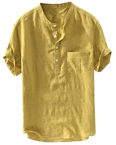 generic Leinenhemd Herren Einfarbig 3Xl-6Xl:Kurzarmshirt Herren Mit Brusttasche Freizeithemd Mit Knopfleiste Oversized T-Shirt Loer Businesshemd Casual Herrenhemd Passform Henley Shirt Bügelleichtes